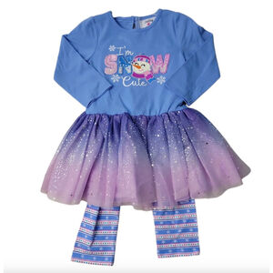 NEW - Girls Counting Daisies Dress Tutu & Leggings Set Blue Purple I'm Snow Cute
